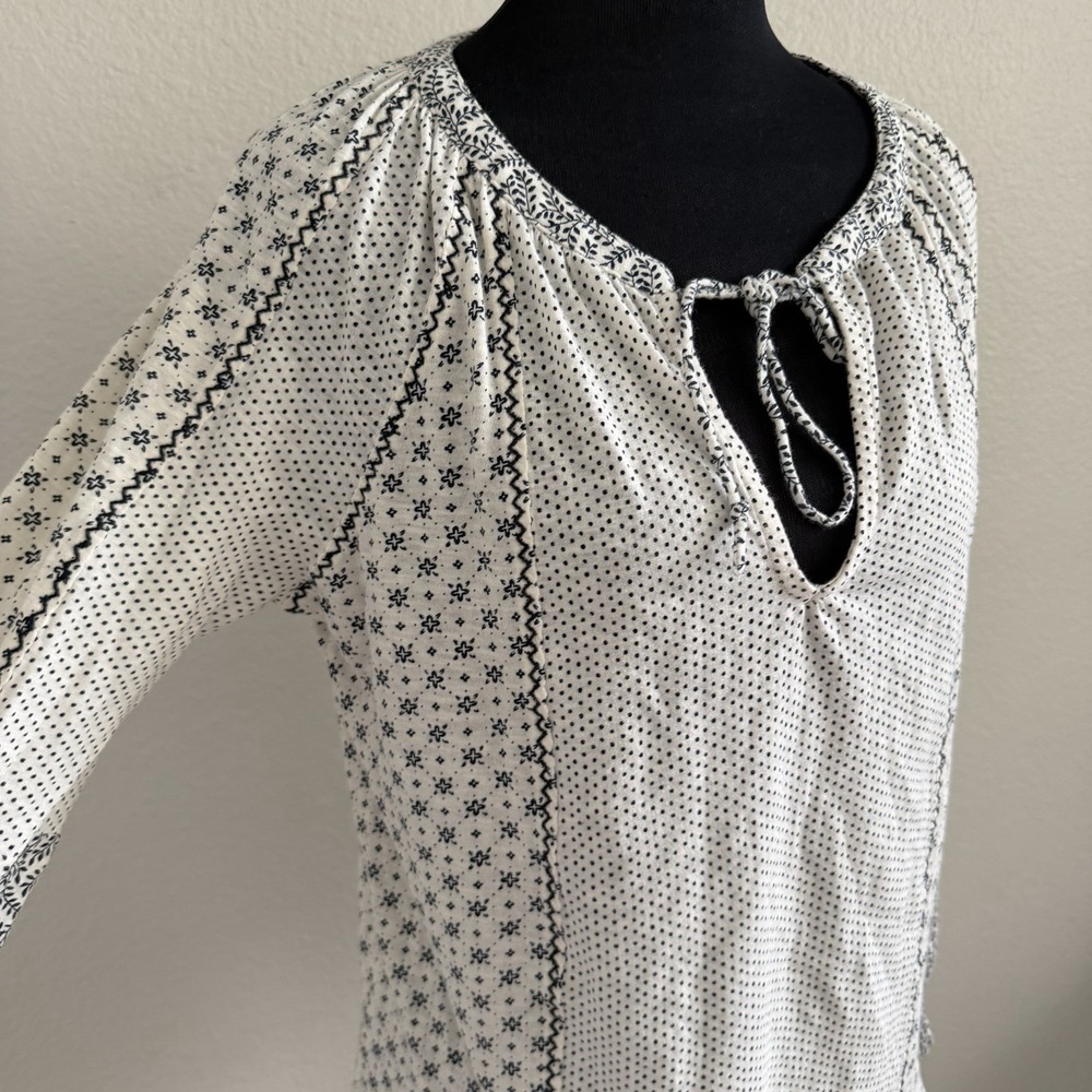 Lucky Brand Women's Medium Top Blouse Boho Embroidered Peasant Tie Front - Picture 4 of 8